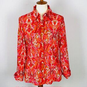 Vtg Tommy Hilfiger Paisley Western Shirt Sz L Gauzy Sheer Cowgirl Maximalist